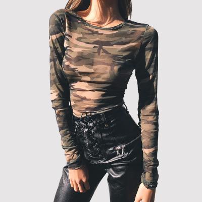 China 2021 New Style Women Anti-pilling Long Sleeve T-shirt Hot Transparent Camouflage Crop for sale