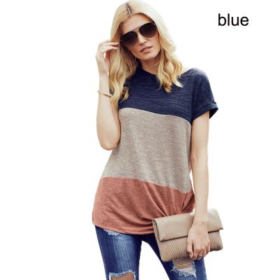 China 2021 New Vintage Short Sleeve T-shirt Summer Tricolor Anti-Wrinkle Sleeve Contrast Design Blouse Women Shirts for sale