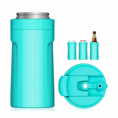 China Custom Logo Stocked 4 in 1 Vacuum Stainless Steel 12oz Beer Bottle Double Wall Insulated Insulator Can Stand Cooler Sleeve for sale