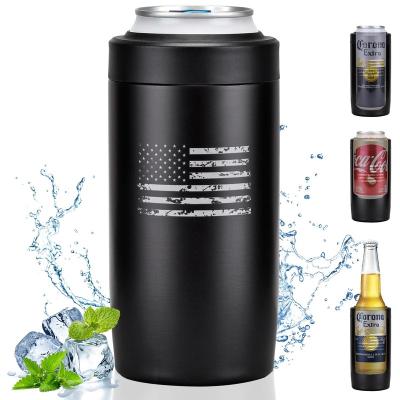 China Viable Custom Logo 304 Stainless Steel 4 In 1 Lean Box Cooler Coozies Insulator For 12 Ounce Standard & Slim Soda Cans & Beer Bottle for sale