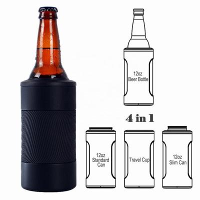 China 2021 Customs Viable Outer Part 12oz 4 In 1 Stainless Steel Vacuum Beach Box Insulated Lean Cooler Beer Bottle Holder Insulator for sale