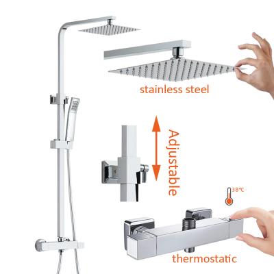 China With Sliding Bar Leelongs Thermostatic Stainless Steel Adjustable Height Sliding Square Bathroom Shower With Stainless Steel Shower Head for sale