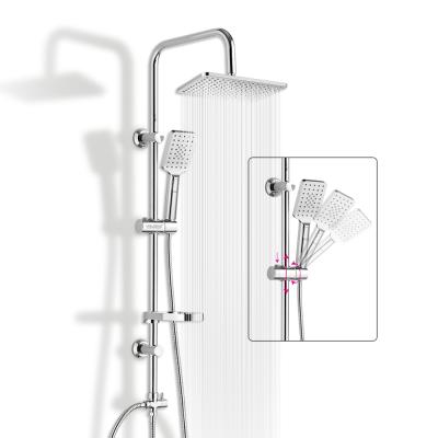 China With Sliding Bar Leelongs Full Set Stainless Steel Column Rainfall Wall Shower Set With Button Shower for sale