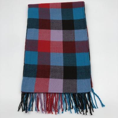 China Good Quality Neck Tartan Chief Sax Plaid Scarf Winter Soft Touching Hot Selling Woven Blue Scarf for sale