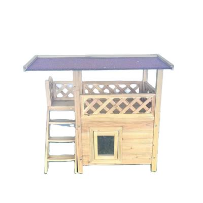 China Windproof Wild Garden Outdoor Wooden Pet House With Balcony With Asphalt Roof With Stairs Cat Nest House for sale