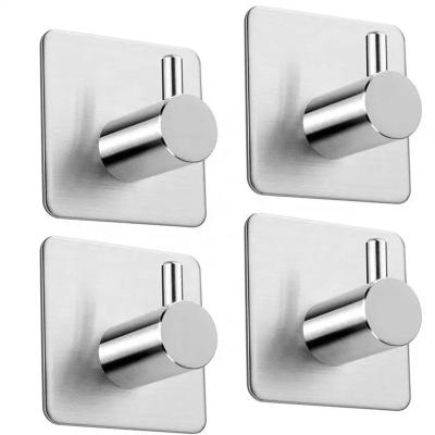 China Sustainable Adhesive Stainless Steel Brushed Silver Square Hook Unique Design For Bathroom Living Room for sale