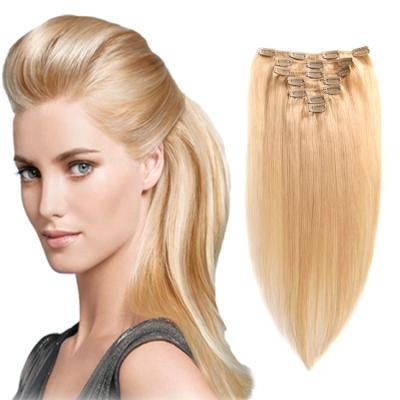 China Clip in Hair Extensions 100% Seamless 100% Brazilian Remy Blonde Russian Virgin Hair Human Hair Clip in Extensions for sale