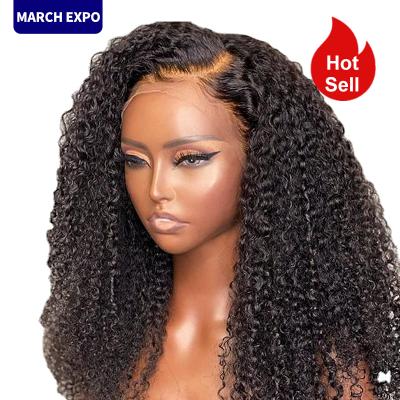 China Wholesale Afro Remy Curly Glueless Lace Front Wig Natural Color Pre Plucked 360 Lace Frontal Curly Closure Hair Wigs for sale