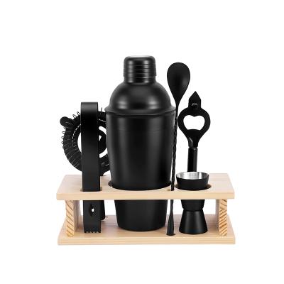 China Morden Bar Stainless Cocktail Shaker Set Barware Set Shaker Set With Wooden Stand 7Pcs for sale