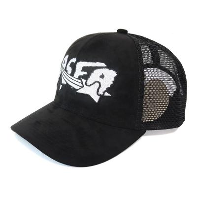 China 6 COMMON Wholesale Popular High Quality Outdoor Hats Embroidery Panel Logo Flat Hat Suede Mesh Trucker Caps for sale