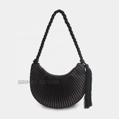 China Fashion Braided Rope Shoulder Strap Tassel Women Ladies Pleated Cross Bag Pleats - Body Hobo Handbag for sale