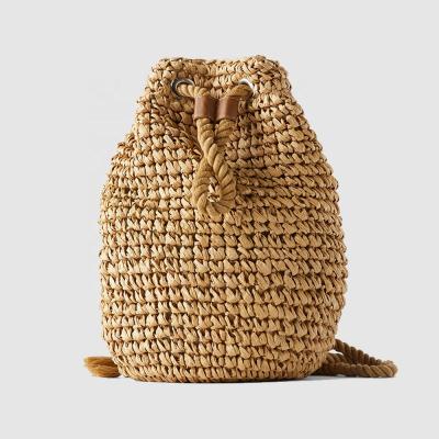 China Fashion Cotton Rope Summer Beach Weave Backpack Straw Paper Braid Straw Backpack for sale