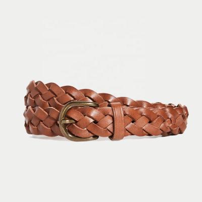 China ALLOY Fashion Vintage Brown Braid Cowhide Pin Buckle Ladies Waist Woman Braid Leather Belt for sale