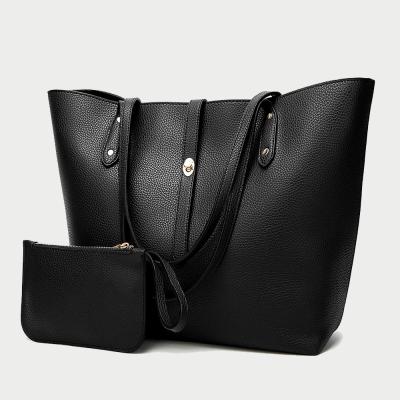 China Newest Full Grain Leather Tote Bag Black Shoulder Girls Loads Women Purse Set Bag for sale