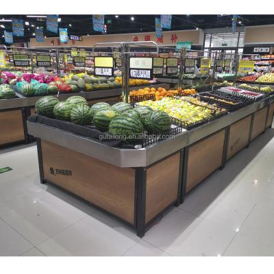 China Double Sided Hot Supplier Wooden Shelves Fruit And Vegetable Display Stand For Supermarket Display Shelving for sale