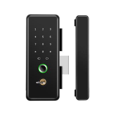 China Office/ Hotel TUYA WIFI Remote Unlock Temporary Password Fingerprint Magnetic Card Password Key Remote Smart Glass Door Lock for sale