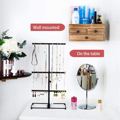 China 2021 3-Layer Metal Jewelry Storage Box Lattice New Product Jewelry Storage Box for Necklaces and Earrings for sale