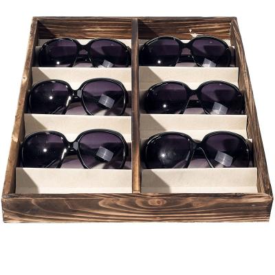 China Wholesale Rustic Style 14 Eyewear Wooden Box Slot Sunglasses Holder Solid Wood Desktop Storage Box. for sale