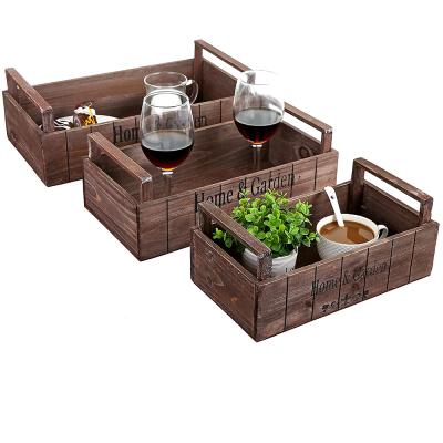 China 3PCS/Set Modern Country Style Wall Mounted Tabletop Nesting Wooden Flower Pot Display Box for sale