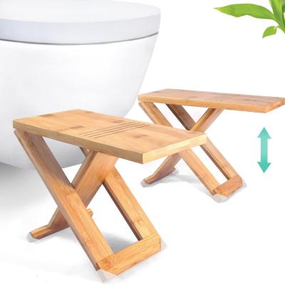 China Foldable Easy To Adjust Original Folding Portable Bamboo Squat Stool Bathroom Stool Toilet Stool for sale