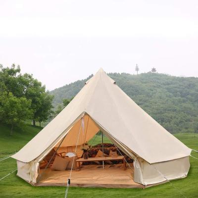 China Straight Tying Type Cotton Canvas Teepee Yurt Glamping Tent Waterproof Outdoor Camping Bell Tent for sale