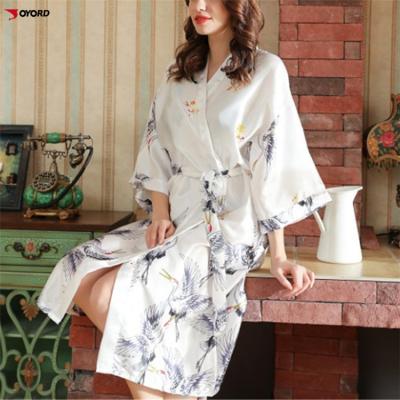 China High quality QUICK DRY short sleeve, satin sleepwear women's japanese kimono pajama set and long robe for sale