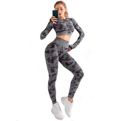 China Breathable Sports Clothing Women Pantalones Esporte Seamless Long Sleeve Sport Set High Waisted Tight Yoga Suit Women Gym Wear Legging for sale