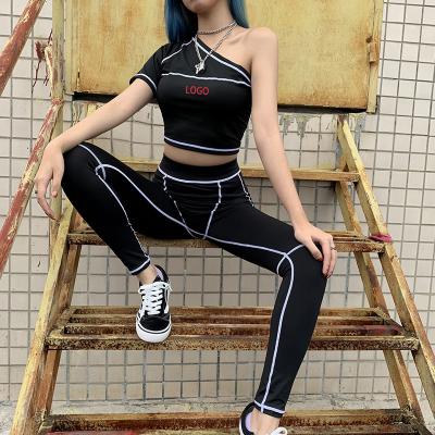 China Wholesale Breathable Fitness Fashion Gym Sportswear Women Running One Shoulder Sleeve Yoga Wear Tracksuit Set Sports Deportes Gaiters Set for sale