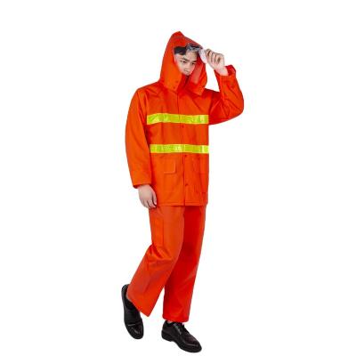 China Waterproof Windproof Professional Production Pvc Orange Breathable Knitted Fabric Raincoat For Environmental Protection Work Fishing Raincoat for sale