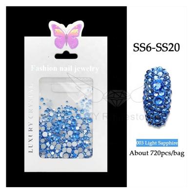 China CY Light Sapphire Bulk Wholesale Flatback Glass Mix Size Flat Back Rhinestones for sale