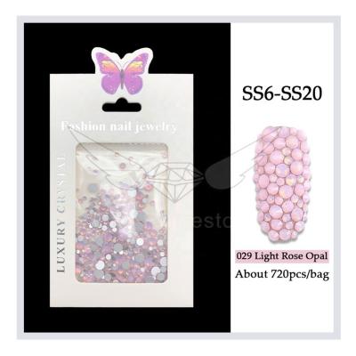 China Light Pink Opal Crystal Mixed Sizes Stones Pink Opal Rhinestone Nails Design from Flatback CY for sale