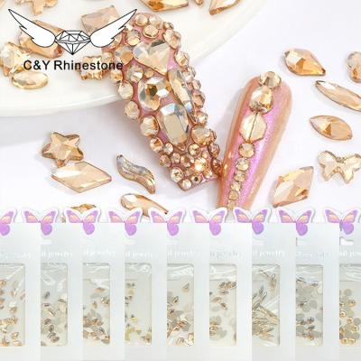 China C&Y Champagne Bling Box Nail ab Luxury Gold Stones Flatback Glass Fake Stones Bulk Wholesale for sale