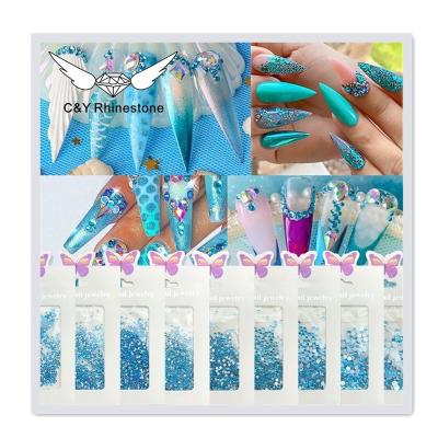 China C&Y Glass Crystal Flat Back Hotfix Luxury Blue Green Blue Rhinestones Non For Nail Stones for sale