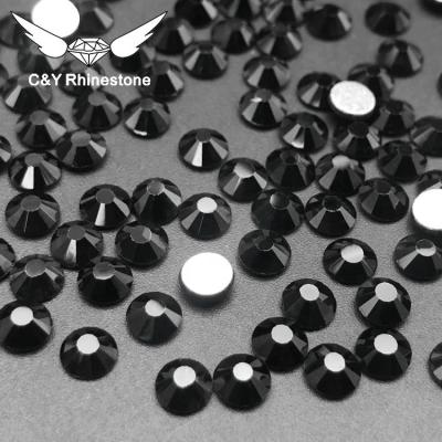 China C&Y Luxury Jet Crystal Stone Nail Art Decorative High Quality Bronzing Flat Bottom Glass Fake Stones for sale