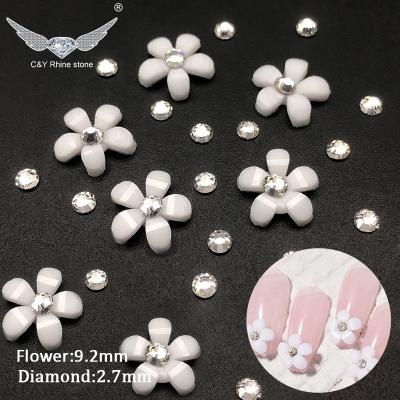 China Luxury Nail D Mixed Five Petals White Flower Metal 3D Steel Ball Small Nail Art Accessories For Nails Flowers for sale