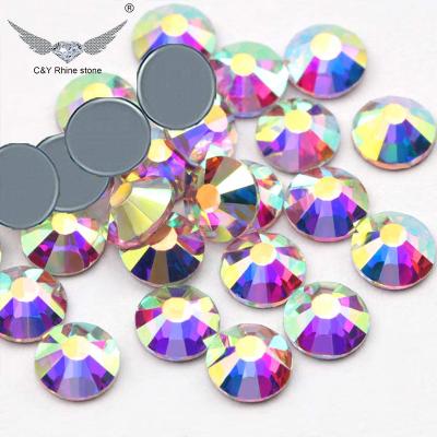 China Flatback CY Crystal AB In Stock Flatback Bulk Hot Fix Rhinestone Glass Flat Back for sale