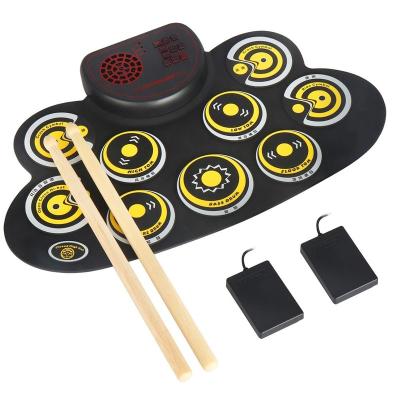 China Built-in 3W Speaker and Battery Silicone Electronic Drum Set Portable Roll Up Pad Practice Electric Drum Set with Speaker Pedals for Kids Beginner Birthday Gift for sale