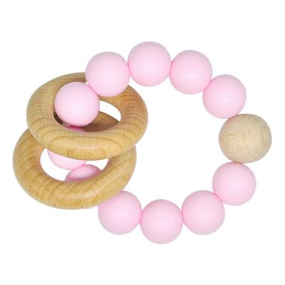 China Soft Toy BPA Free Silicone Beads Baby Teethers Ring Toys Nursing Chewable Teething Bracelet Rattle for sale