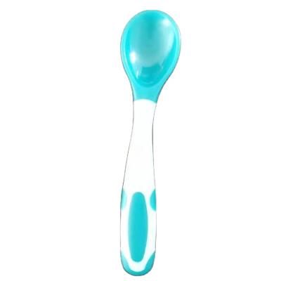 China 0 to 6 Months Newborn Cute Design Spoon Shaping Thermo Sensitive Spoon Eco-Friendly Health Boxed Twisted Spoon Fork for sale