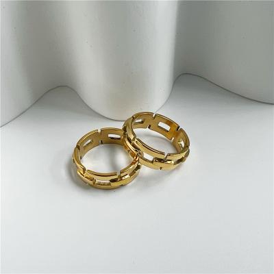 China 18K Gold Nickel Free Lead Free High End Single Chain Form Hollow Ring Stainless Steel Trendy Simple Gold Plated Jewelry for sale