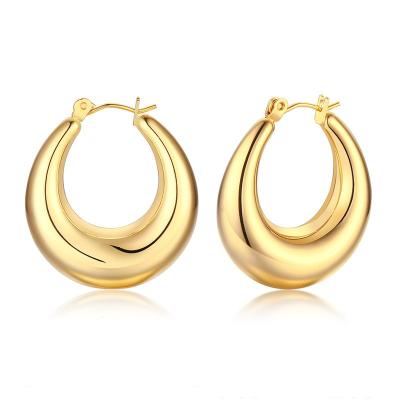 China High End Finish Circle Hoop Earring Stainless Steel Geometric Hollow Earring Streetwear Earring Lead Free Gold Nickel Free for sale