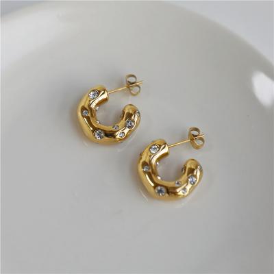 China Fashionable Gold Lead Free Nickel Free Chunky Zircon Earring Stainless Steel Jewelry Waterproof Joolim Jewelry Earrings for sale