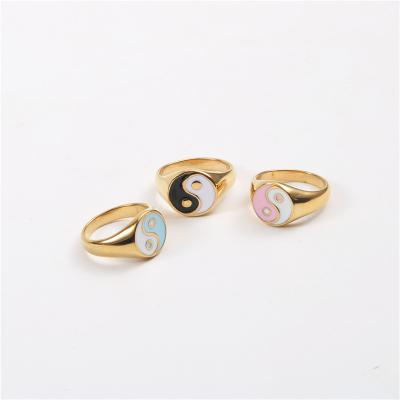 China Lead Free Nickel Free High End 18K Gold Plated Colorful Enamel Yingyang Pattern Finger Rings For Women Design Jewelry for sale