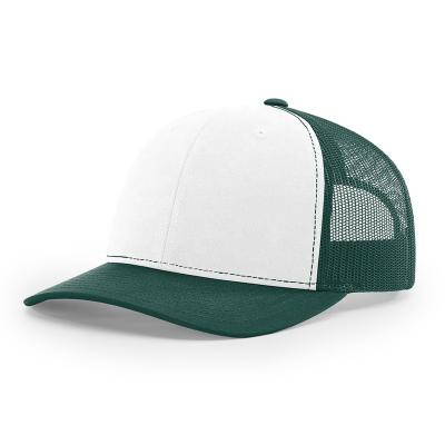 China COMMON China Manufacturer Richardson 112 Split Color Mesh Cotton Custom Trucker Hats with Woven Patch Embroidered Logo for sale