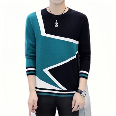 China Wholesale Men's Anti-Wrinkle Sweater Color Jacquard Knitwear Knitted Slim Crewneck Slim Matching Sweater For Teenagers for sale