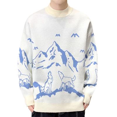 China New Anti-wrinkle Anti-wrinkle Snow Mountain Lazy Jacquard Around Neck Couples Off Shoulder Sweater Men Casual Knit Sweater for sale