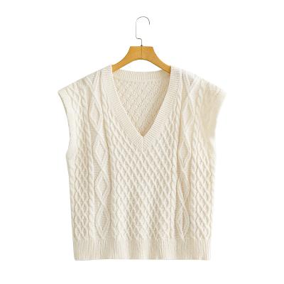 China custom made women sweater 2021Autumn and sleeveless winter knitted cable sweater vest v neck plus size vest sweaters for sale