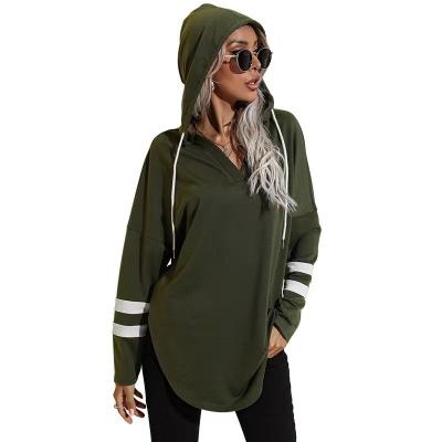 China Anti-wrinkle 2021 Fall Winter Clothes V-Neck Pullover Custom Hoodie Ladies Long Sleeve Tops Hoodie for sale