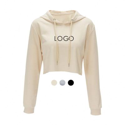 China Custom Logo Printing Cotton Short Hoodie Anti-wrinkle Sweatshirts Women Crop Top Hoodie For Ladies for sale