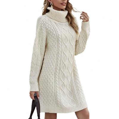 China Anti-Wrinkle Women Plus Size Chunky Twist Cable Sweater Tunic Solid Color Knitwear Long Sleeve Sweater Turtle Neck for sale